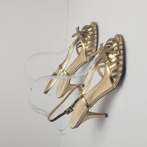 Kate Spade gold leather open toe heel sandals